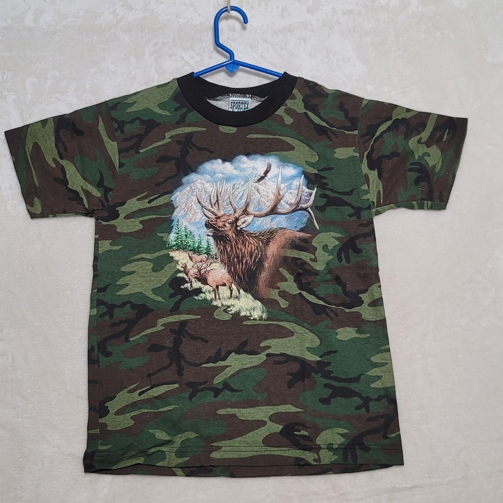 Kids Camo T Shirt Size L Large Short Sleeve Camouflage Casual Elk